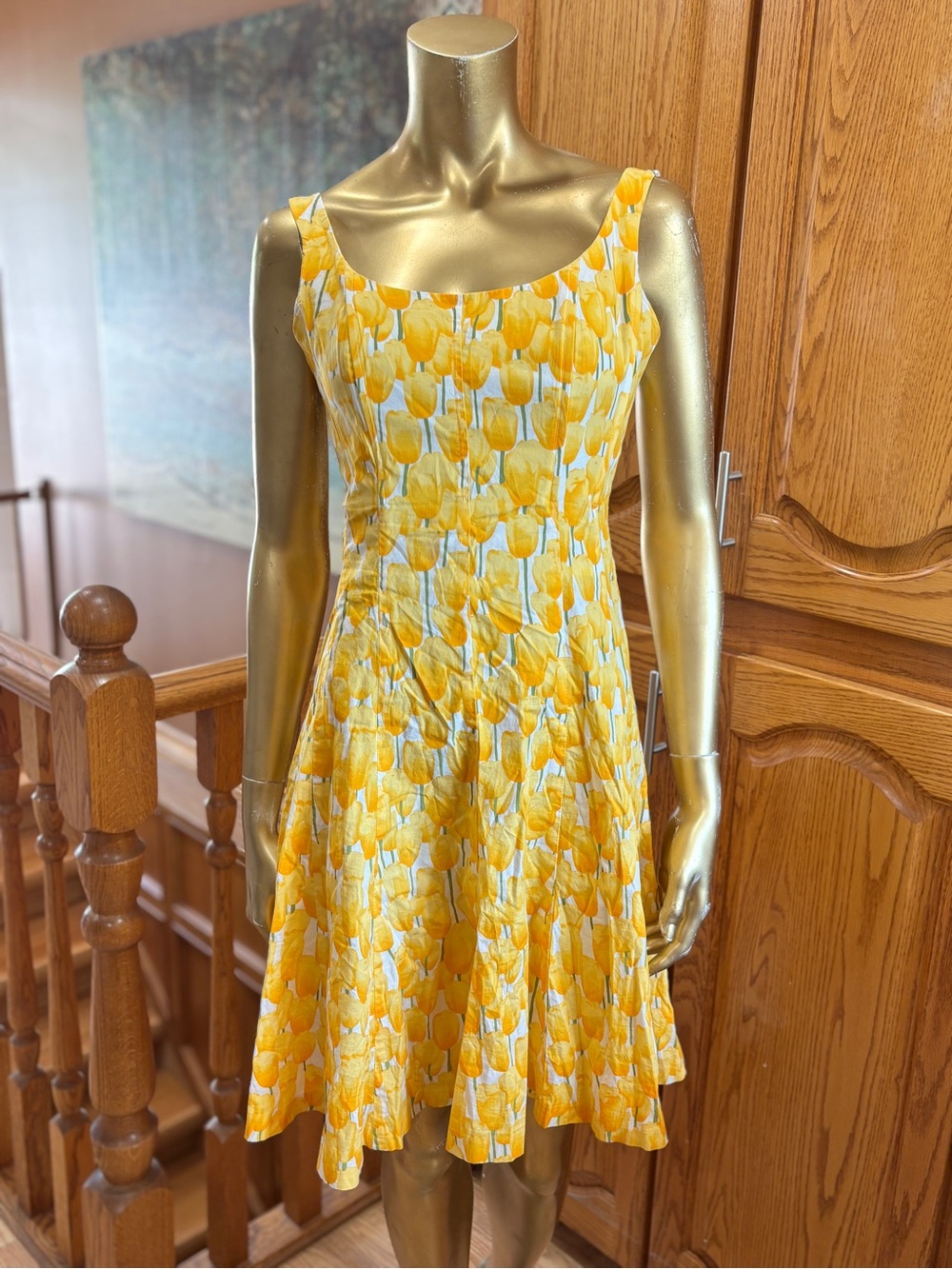 Nine West Vintage style Yellow Tulip-Print Mini Dress